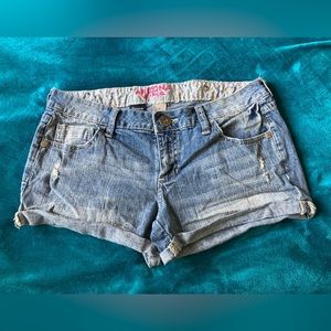 Short Blue Jean Cuffed Distressed Shorts by Arizona & Co, sz 9